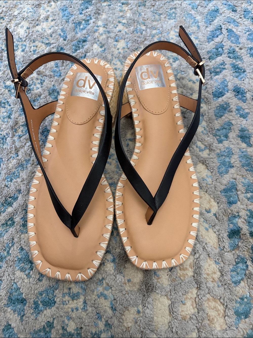 DV by Dolce Vita Black and Tan Leather Strap Sandals